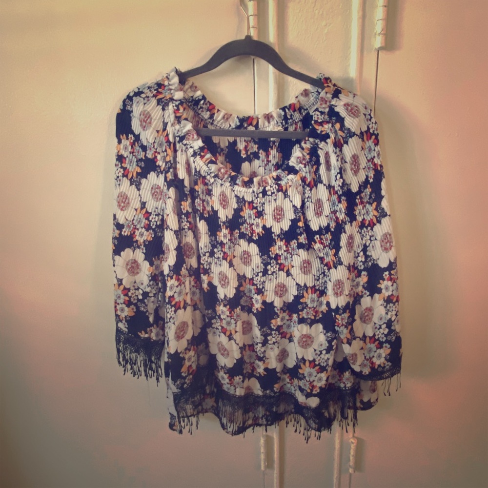 Blue and White Flowered Blouse